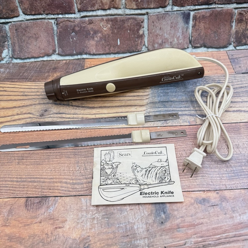 Sears Electric Knife W 2 Blades Tested Vintage Countercraft w Manual & Box Retro